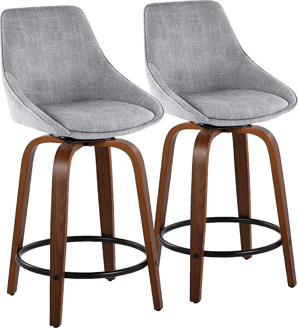 Dellrey II Gray Swivel Counter Height Stool, Set of 2