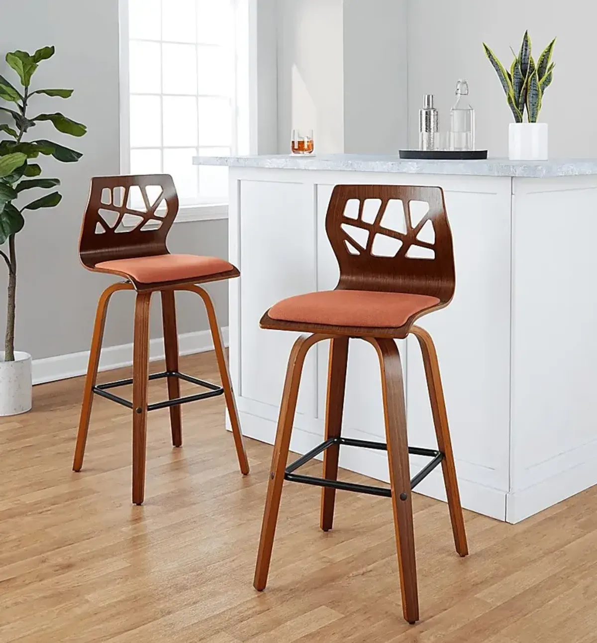 Watsonia II Orange Swivel Barstool, Set of 2