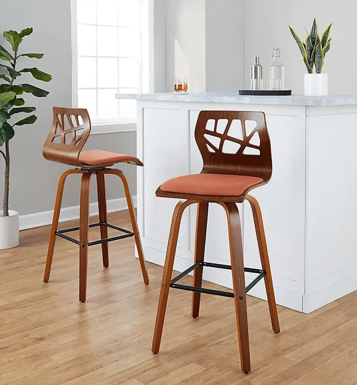 Watsonia II Orange Swivel Barstool, Set of 2