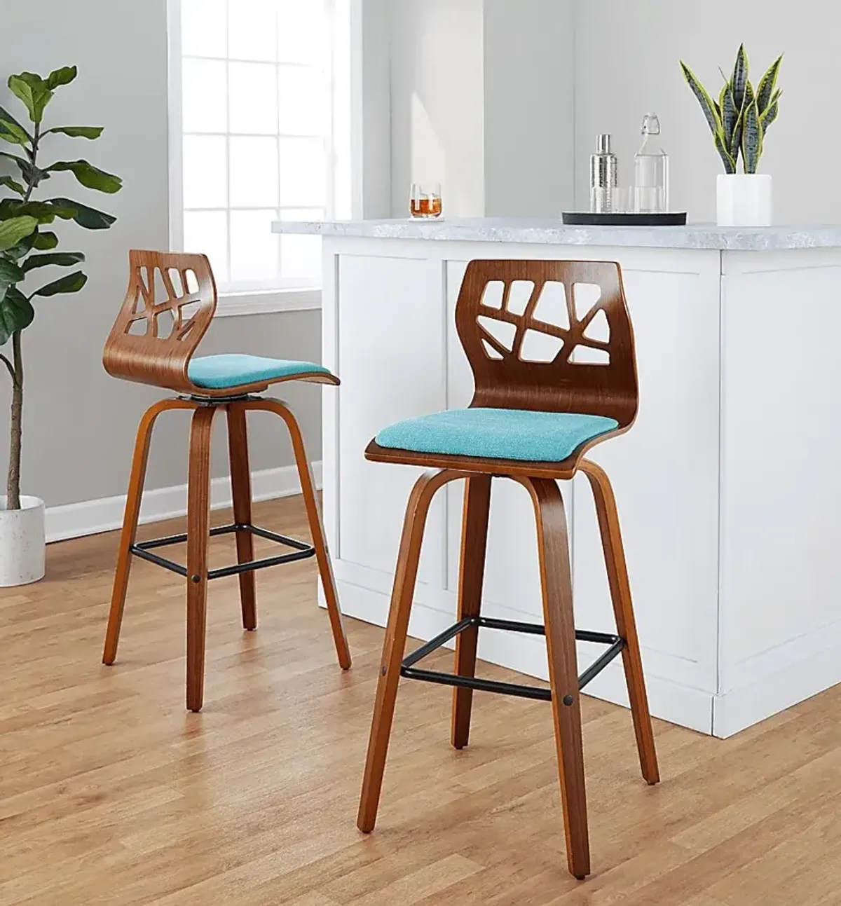 Watsonia II Teal Swivel Barstool, Set of 2