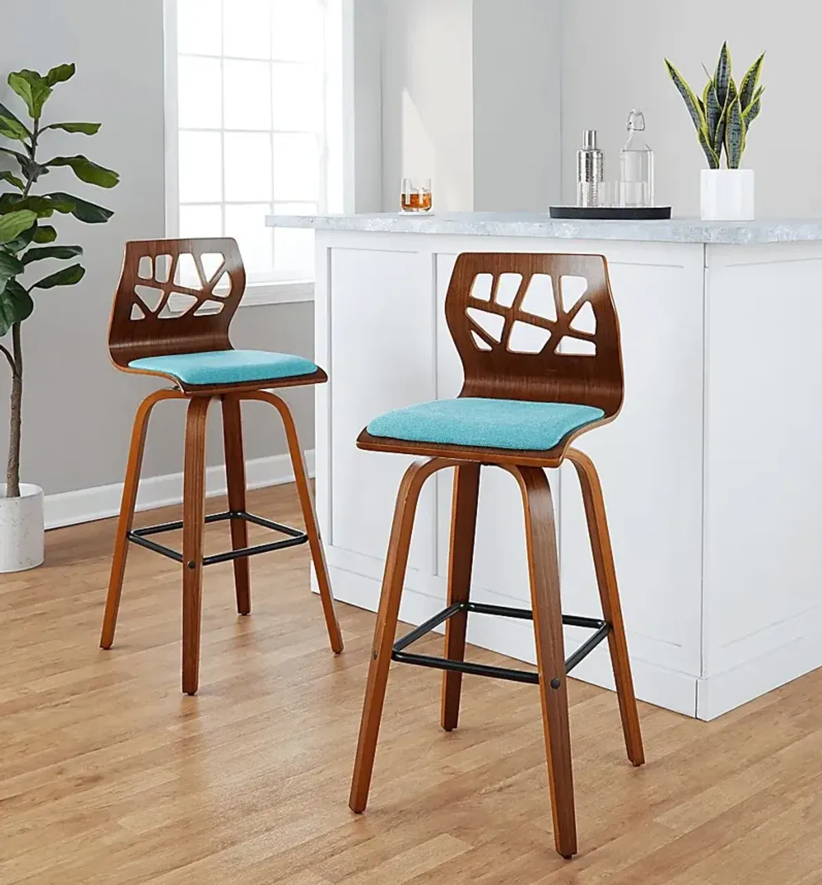 Watsonia II Teal Swivel Barstool, Set of 2