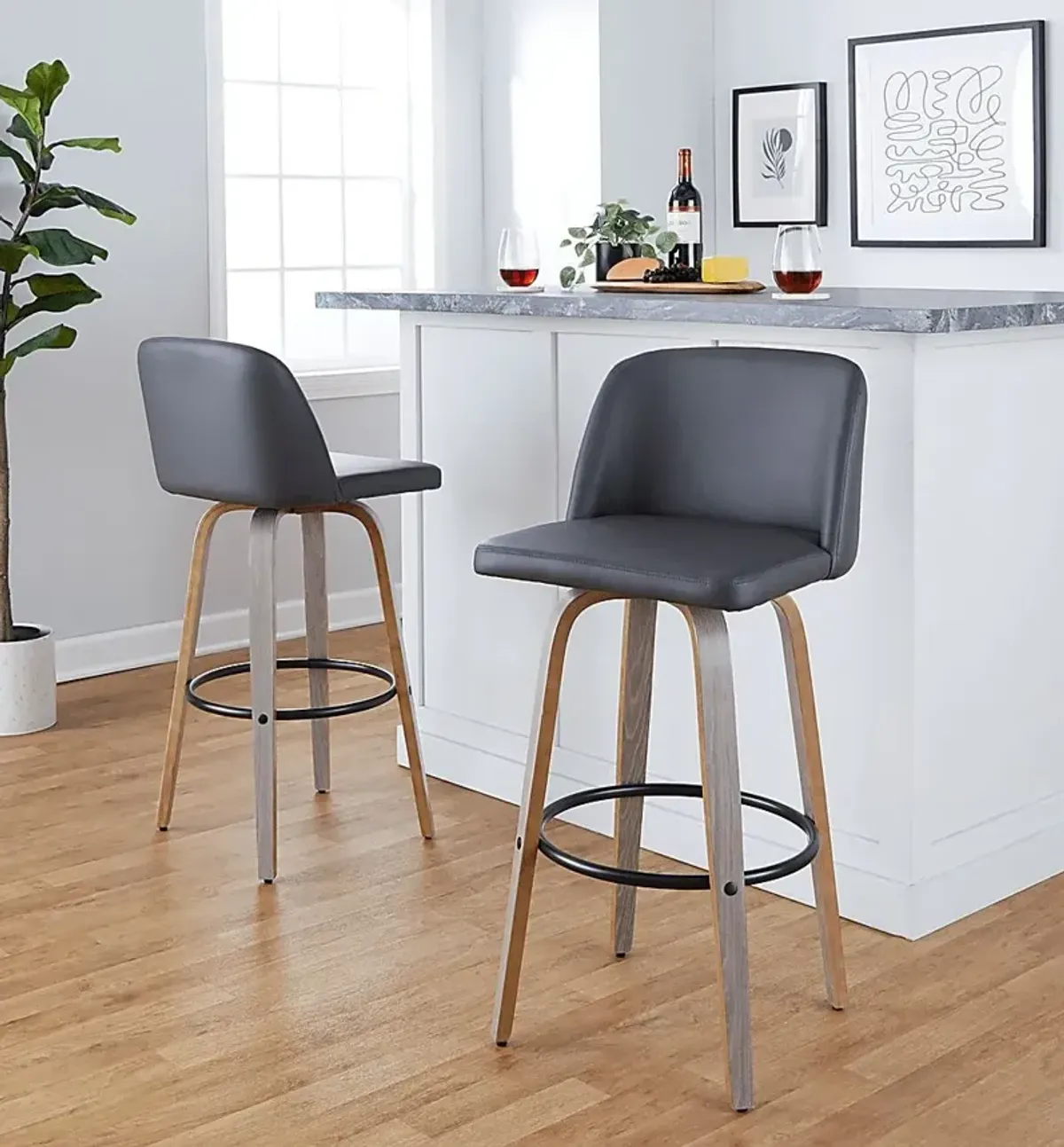 Wymering III Gray Swivel Barstool, Set of 2