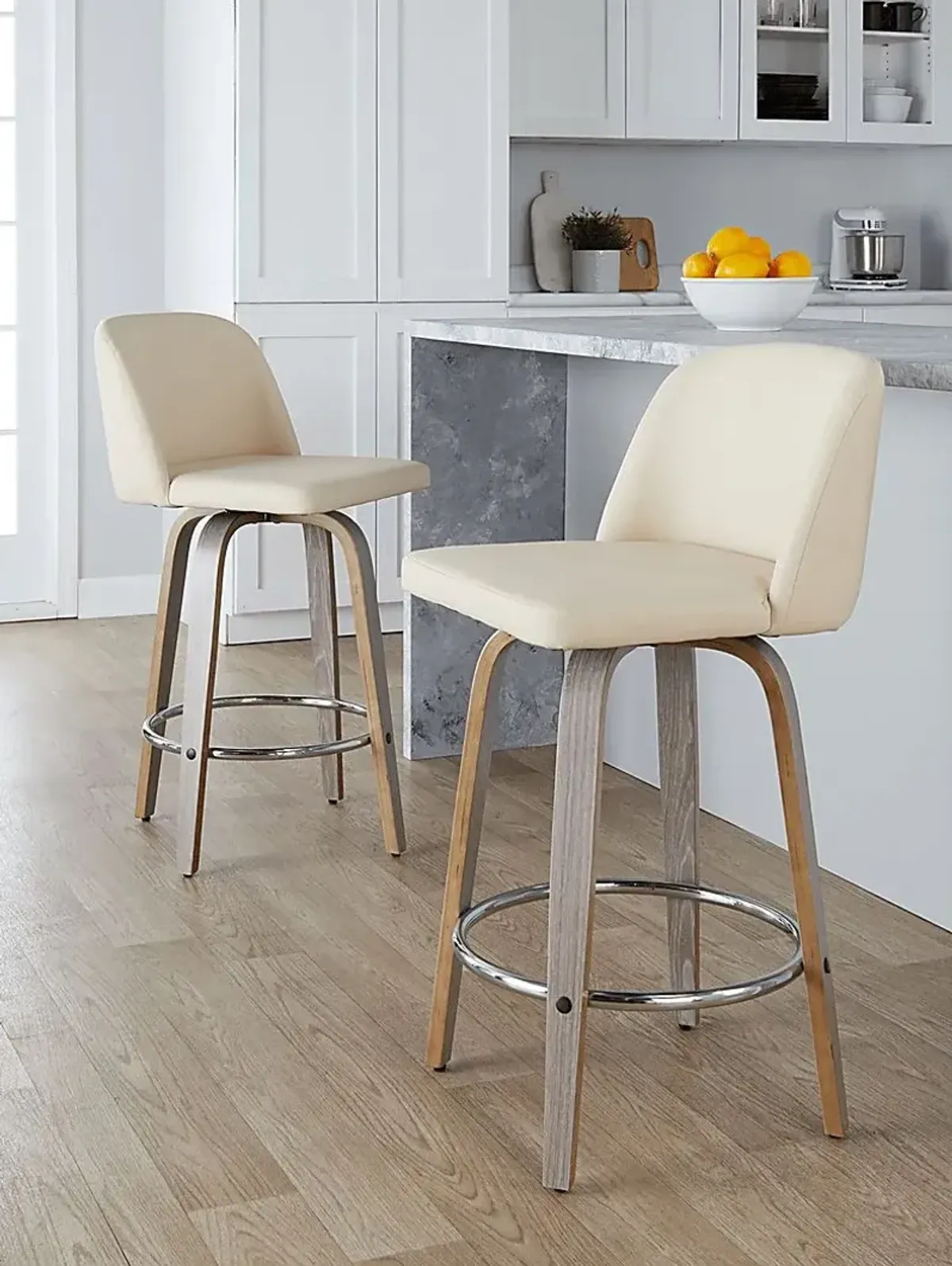 Wymering IV Cream Polyurethane Swivel Counter Height Stool, Set of 2