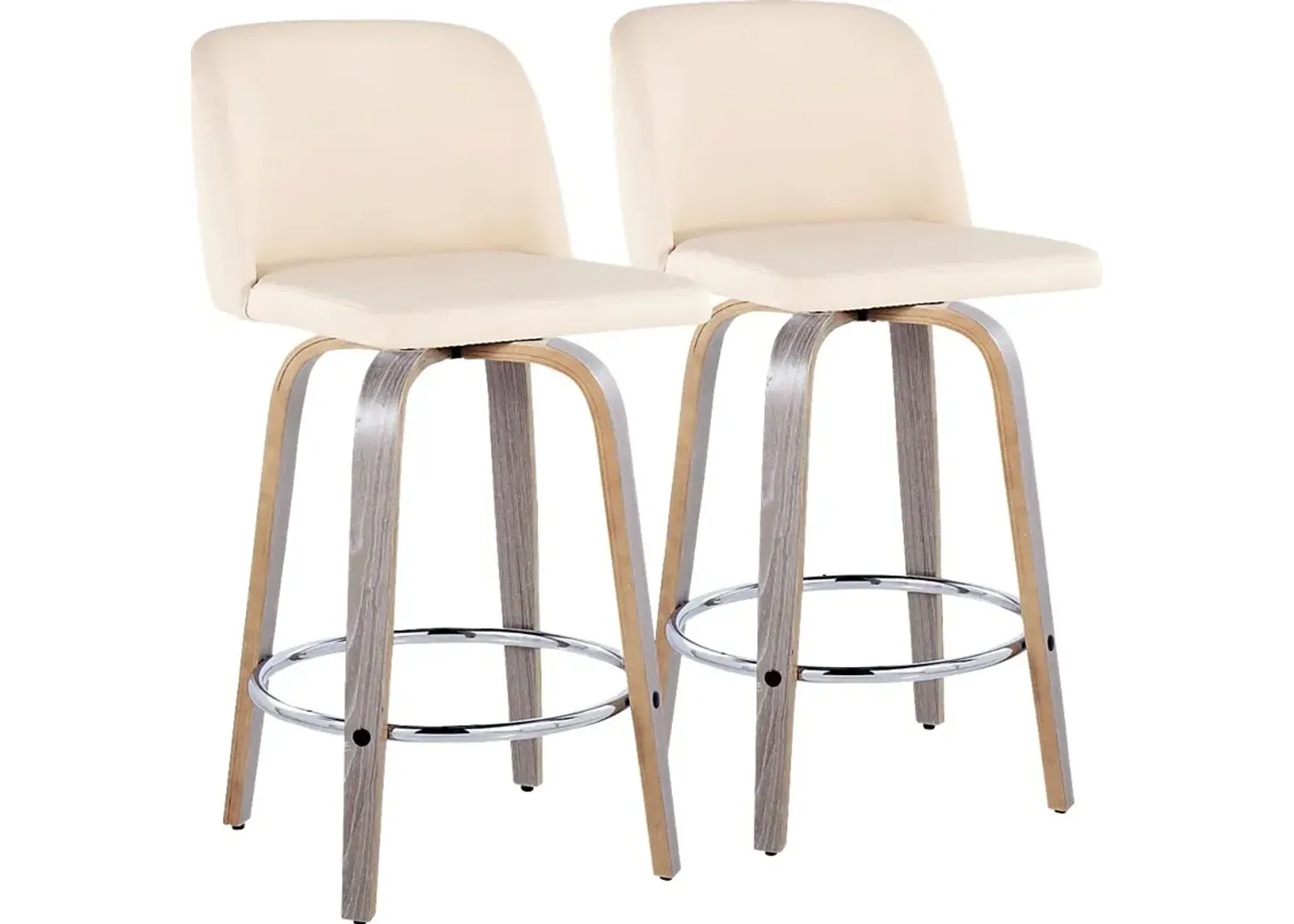 Wymering IV Cream Polyurethane Swivel Counter Height Stool, Set of 2