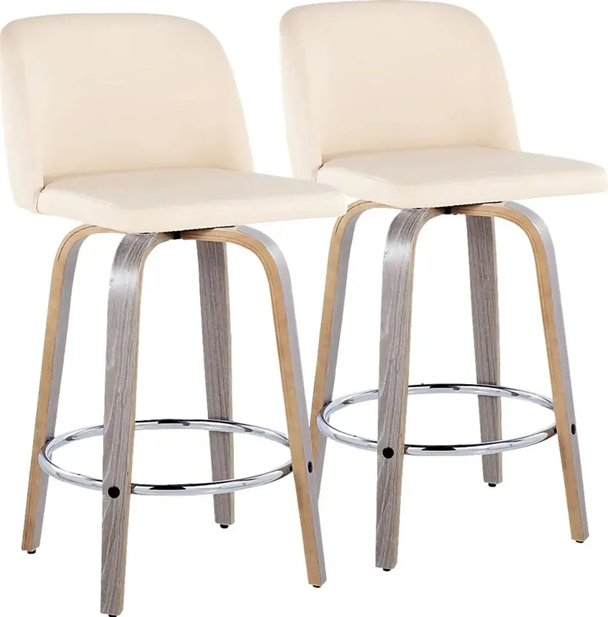 Wymering IV Cream Polyurethane Swivel Counter Height Stool, Set of 2