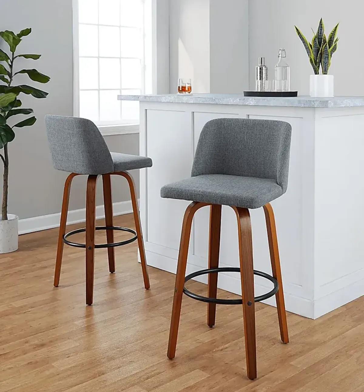 Wymering V Gray Swivel Barstool, Set of 2