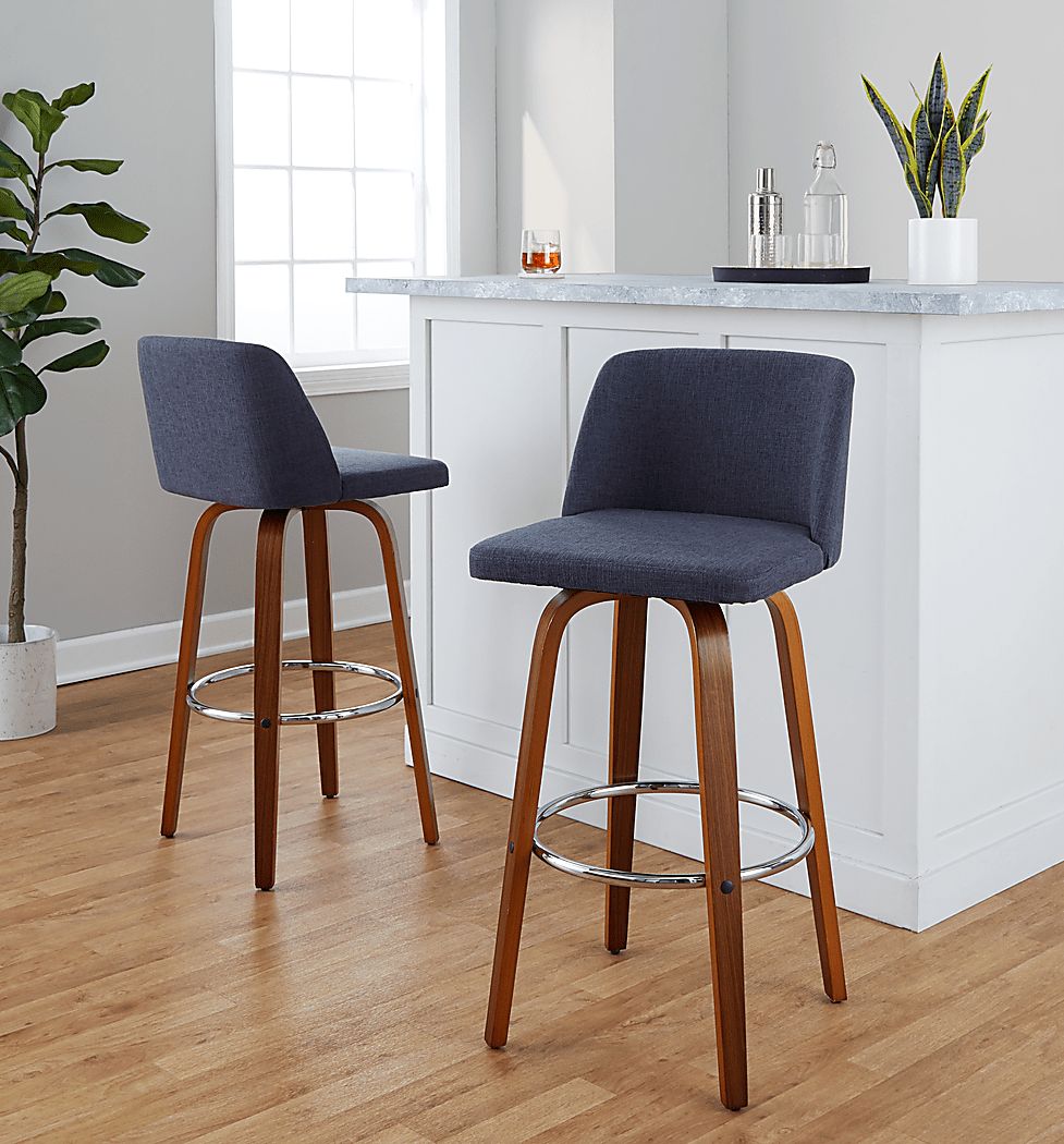 Wymering VI Blue Swivel Barstool, Set of 2