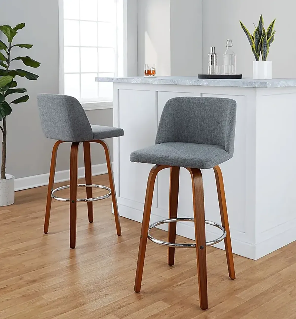 Wymering VI Light Gray Swivel Barstool, Set of 2