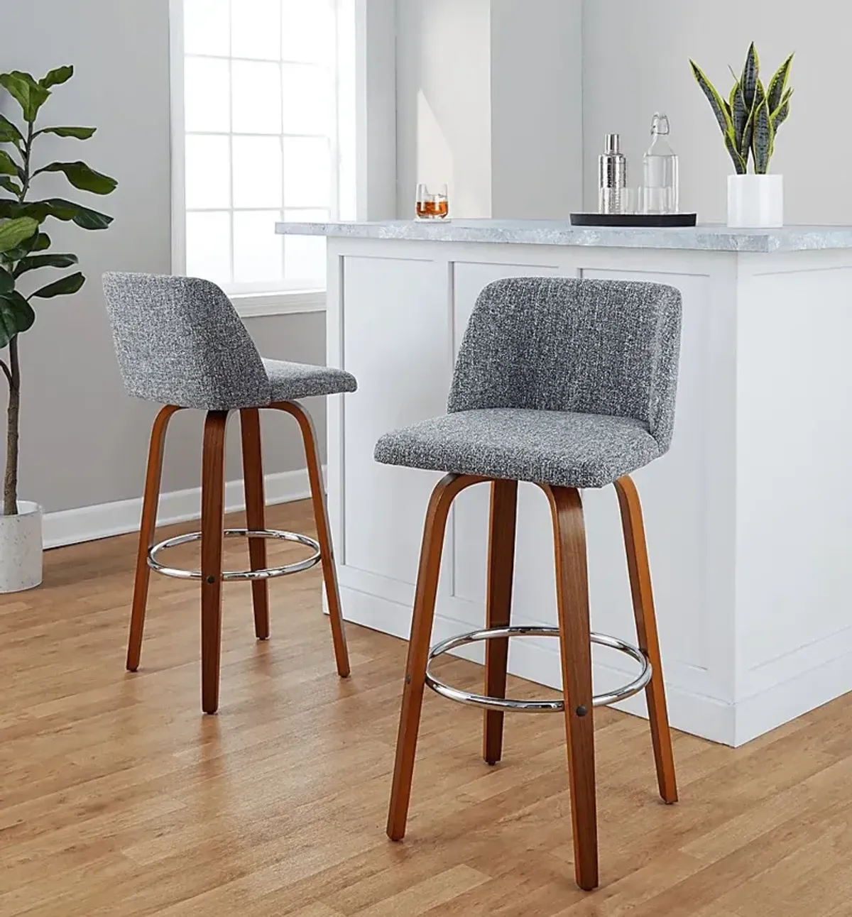 Wymering VI Gray Swivel Barstool, Set of 2