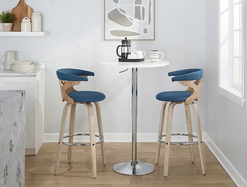 Wyndmoor II Blue Swivel Barstool, Set of 2