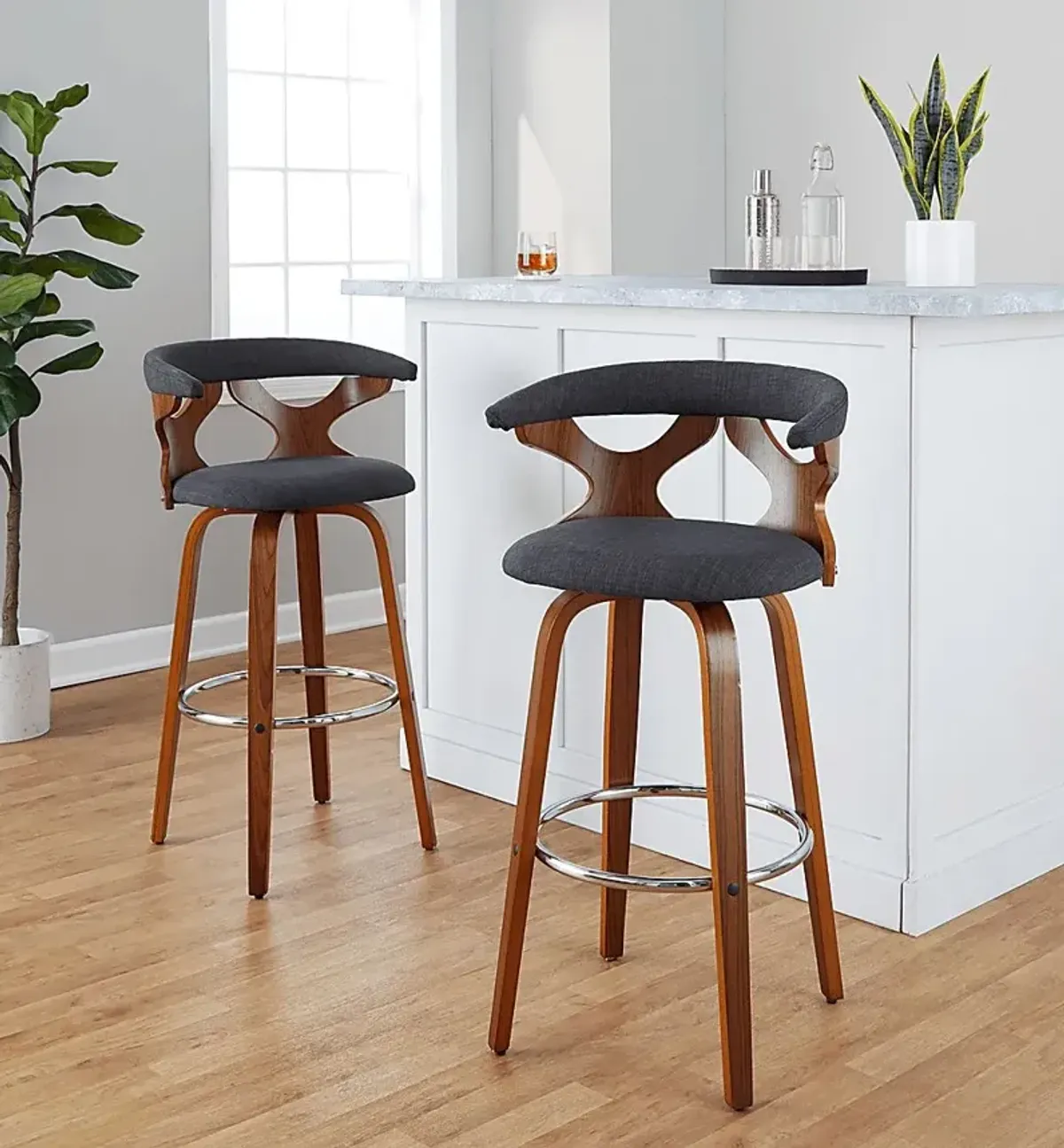 Wyndmoor III Charcoal Swivel Barstool, Set of 2