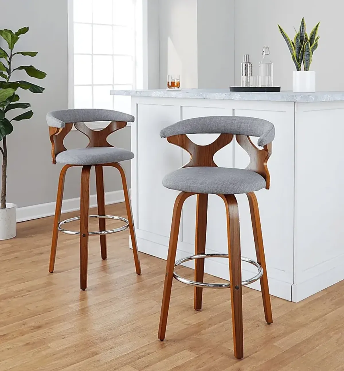 Wyndmoor III Light Gray Swivel Barstool, Set of 2