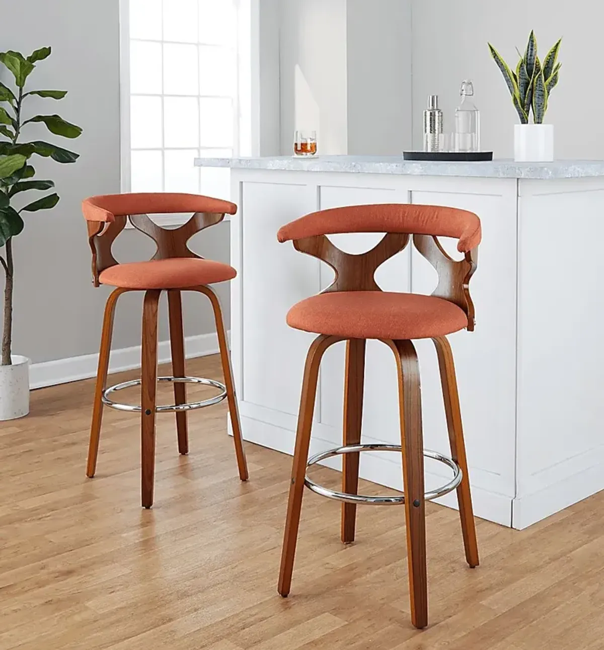 Wyndmoor III Orange Swivel Barstool, Set of 2