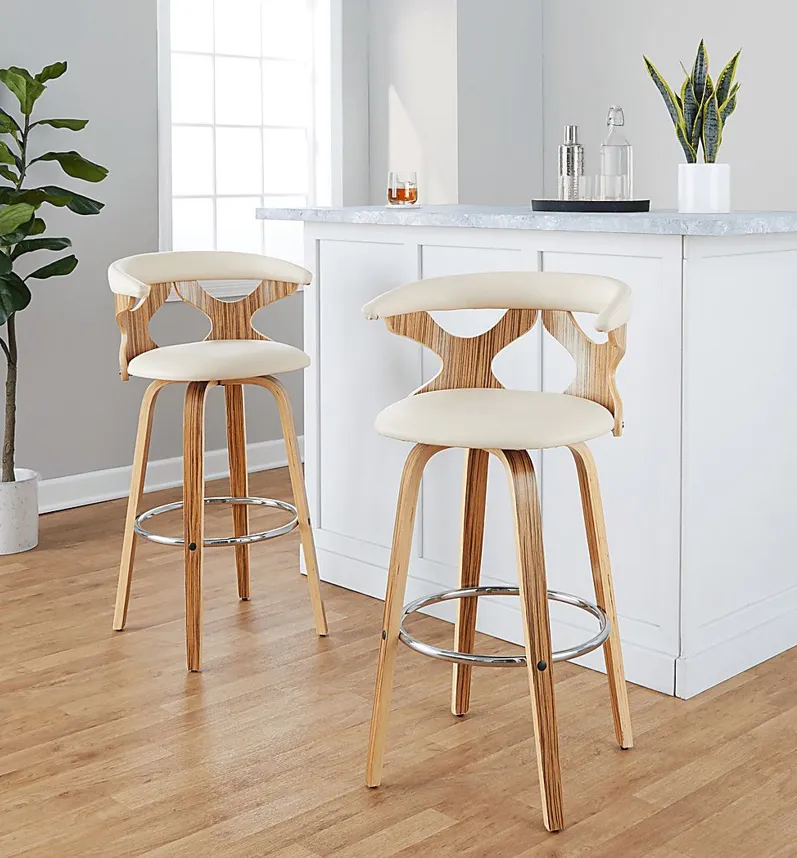 Wyndmoor V Cream Swivel Barstool, Set of 2