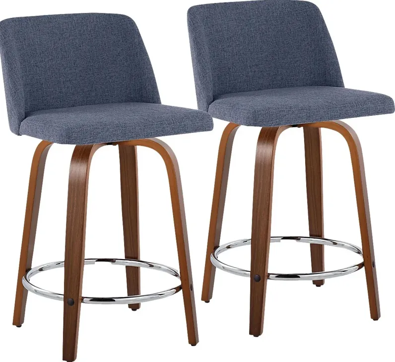 Wymering VI Blue Swivel Counter Height Stool, Set of 2