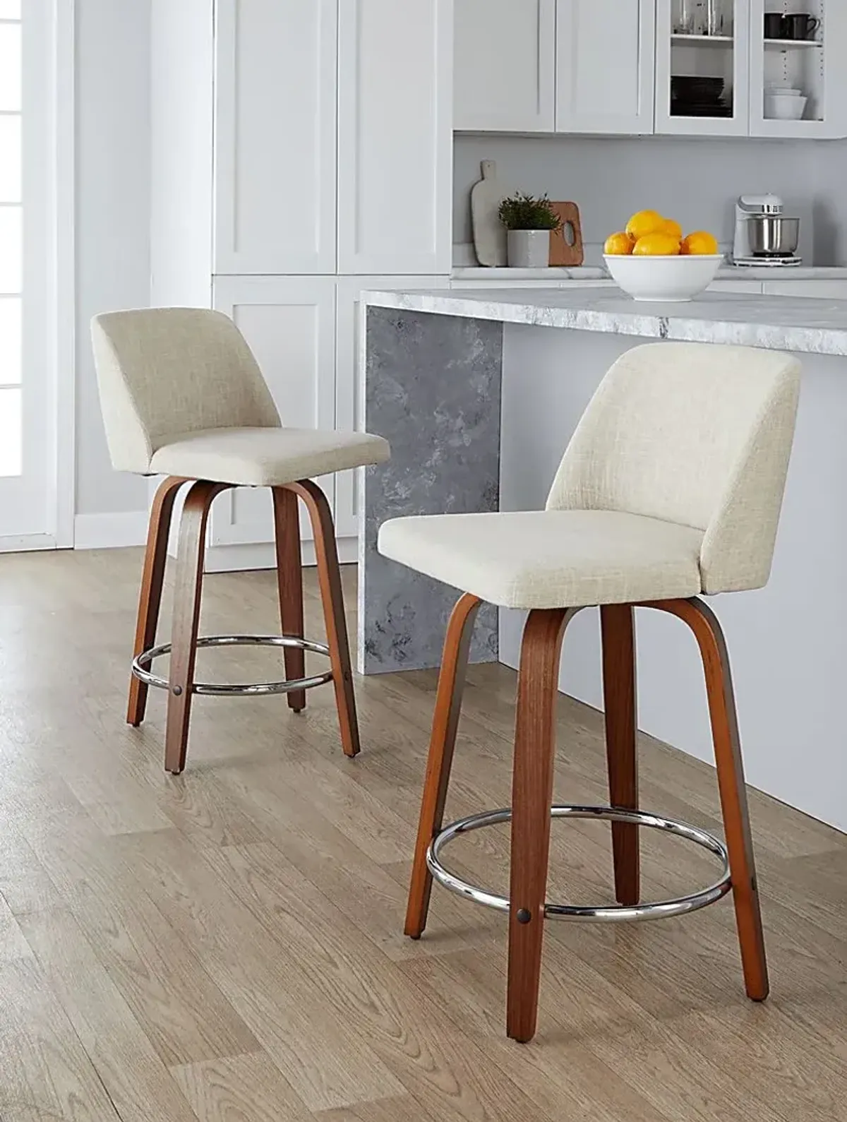 Wymering VI Beige Swivel Counter Height Stool, Set of 2