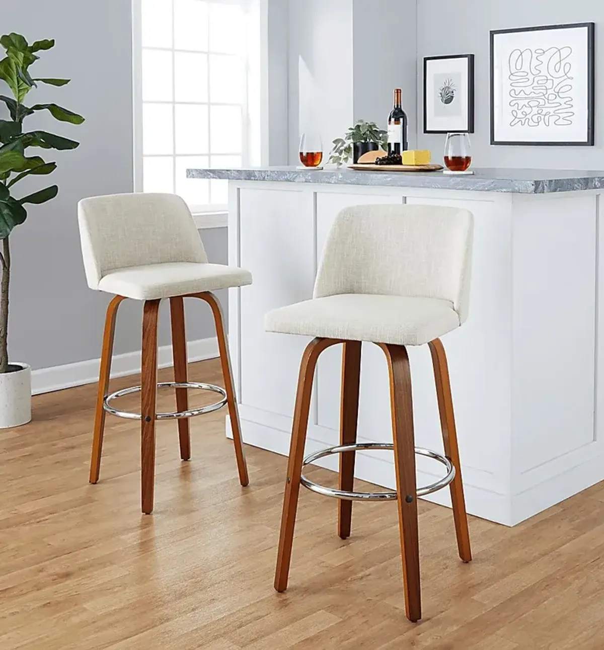 Wymering VI Beige Swivel Barstool, Set of 2