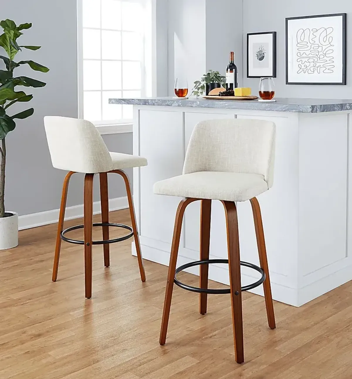 Wymering V Cream Swivel Barstool, Set of 2