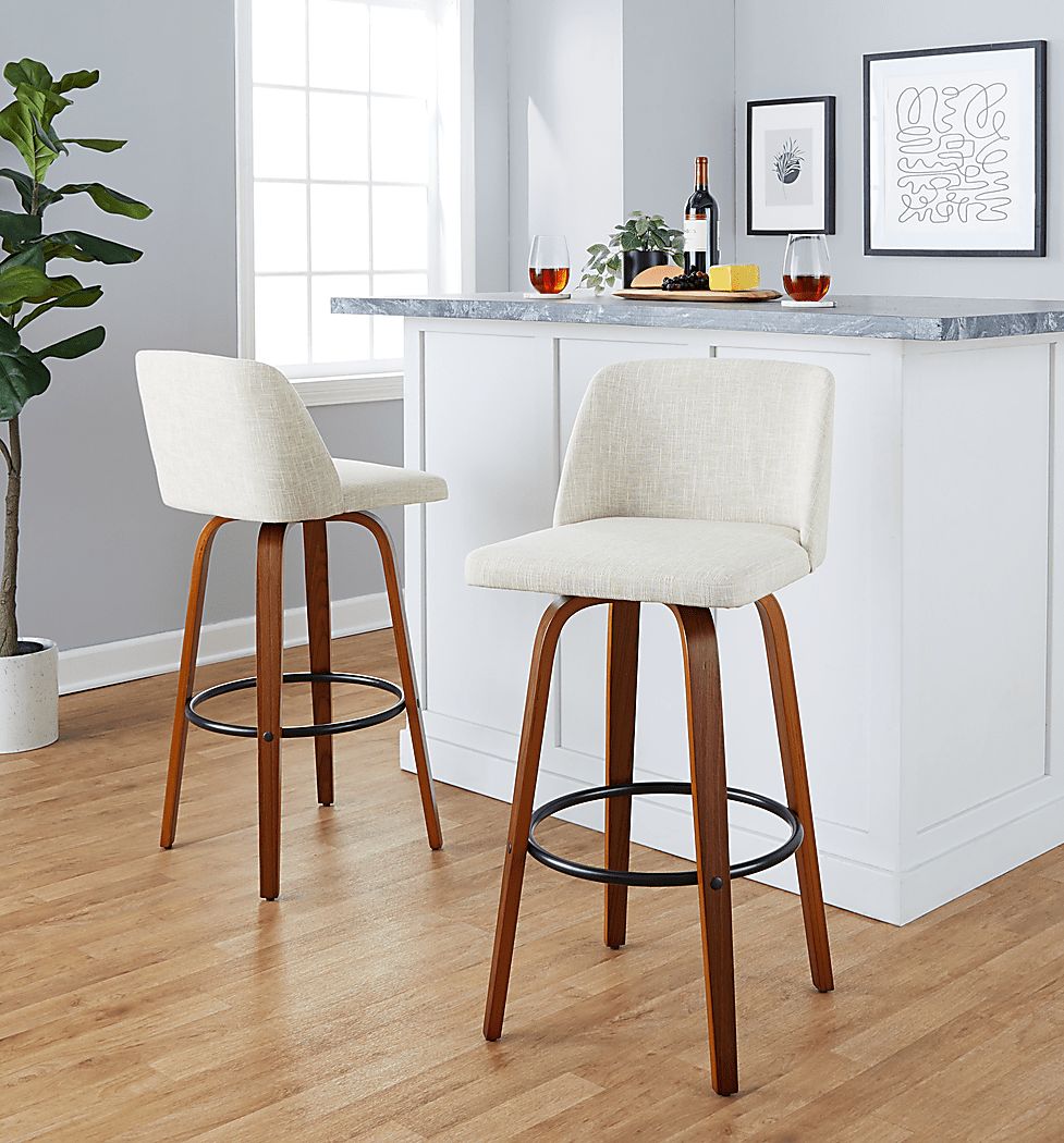 Wymering V Cream Swivel Barstool, Set of 2