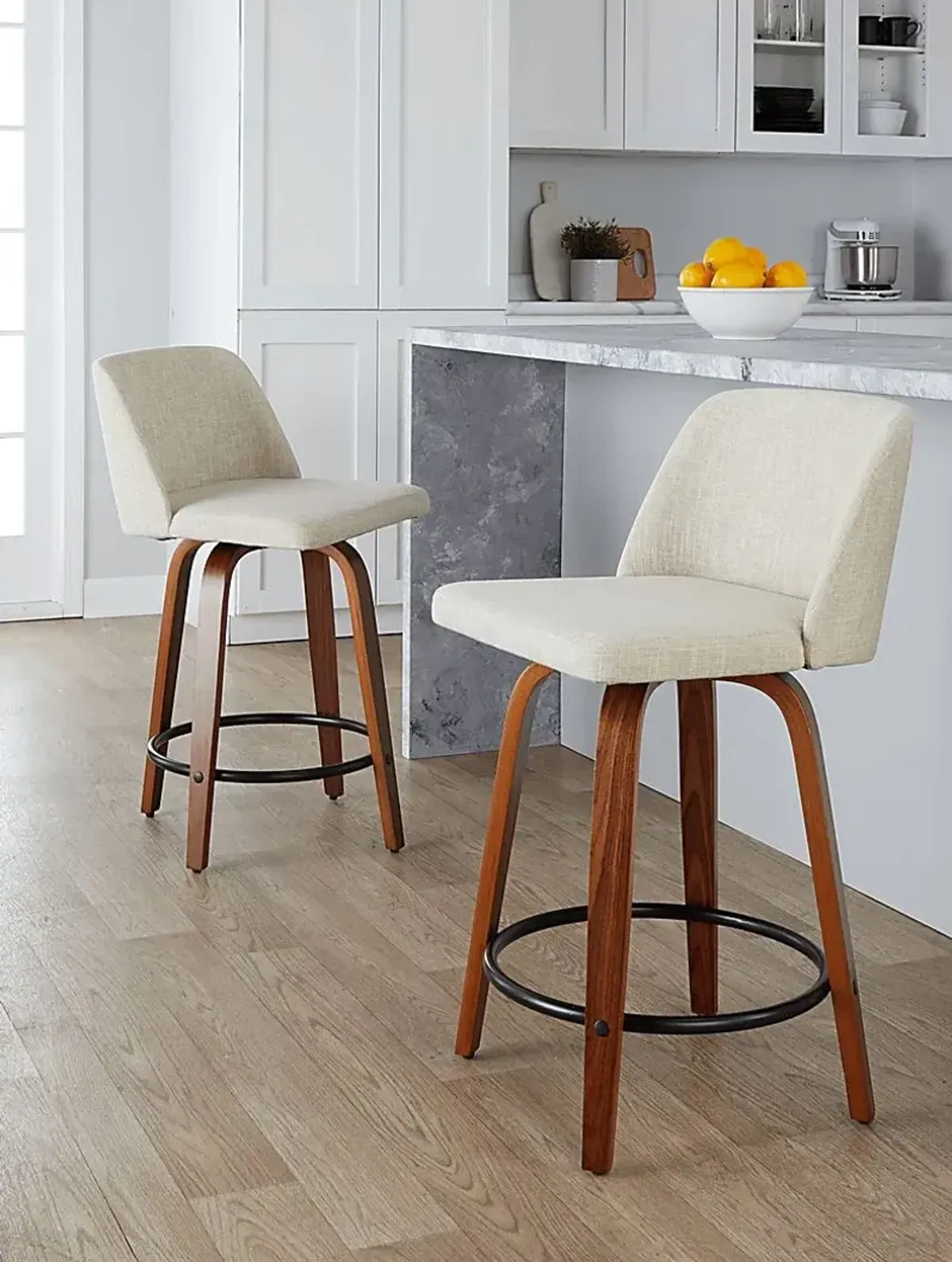 Wymering V Cream Swivel Counter Height Stool, Set of 2