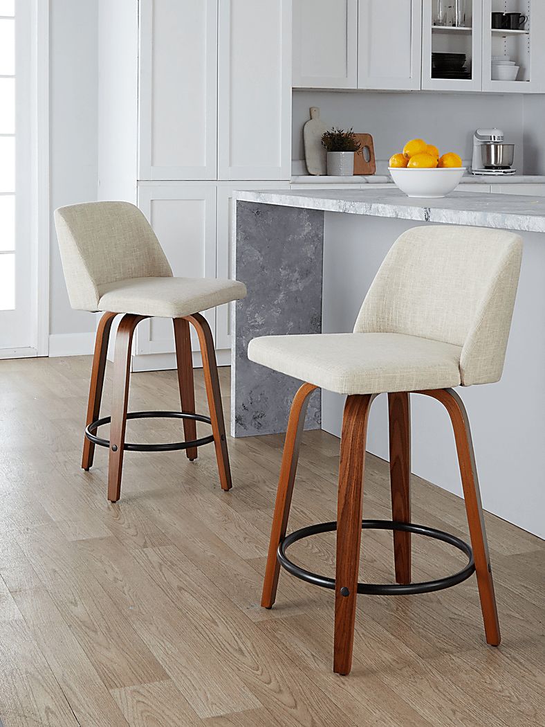 Wymering V Cream Swivel Counter Height Stool, Set of 2