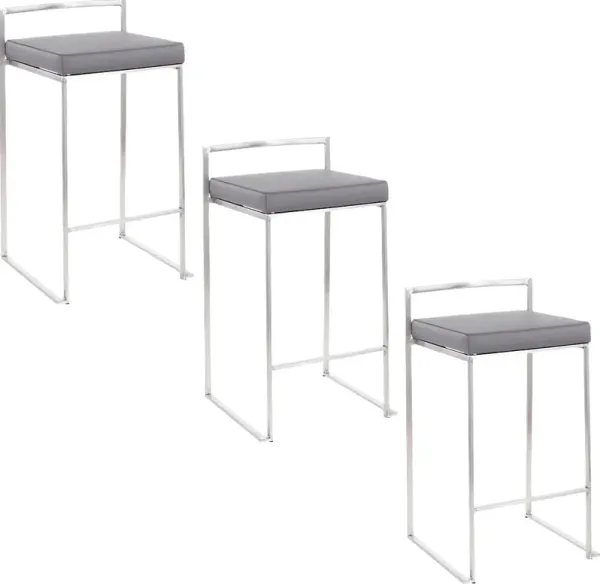 Birdlake IV Gray Counter Height Stool, Set of 3