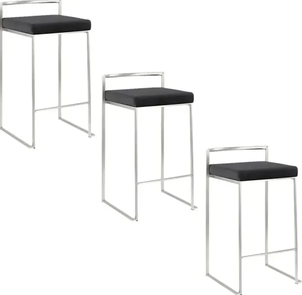 Sora V Black Counter Height Stool, Set of 3