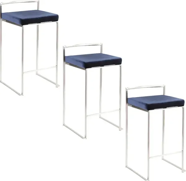 Sora V Blue Counter Height Stool, Set of 3