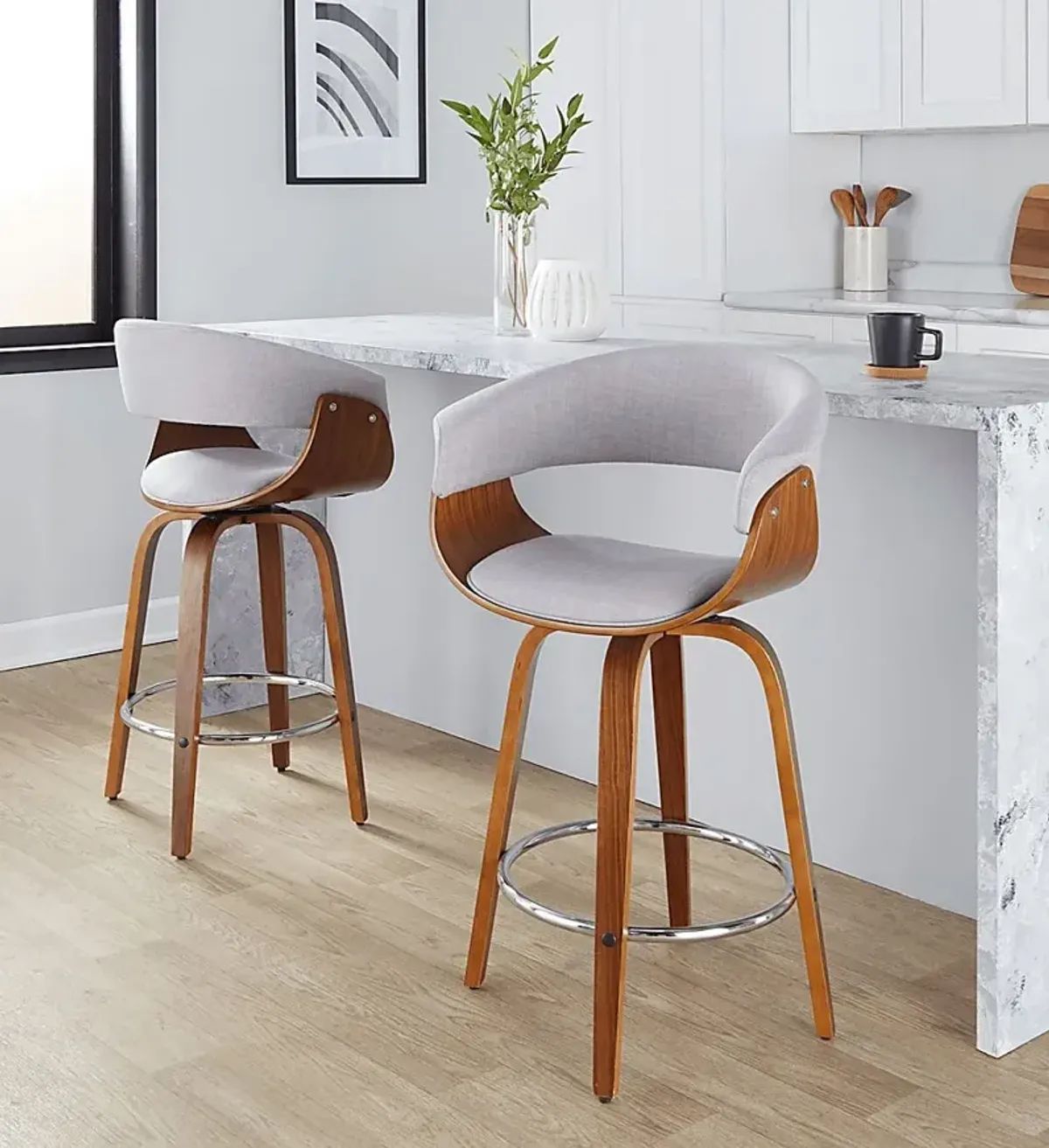 Uandi II Stone Swivel Counter Height Stool, Set of 2