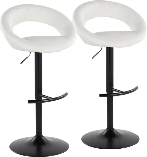 Shallowe II White Adjustable Swivel Barstool, Set of 2