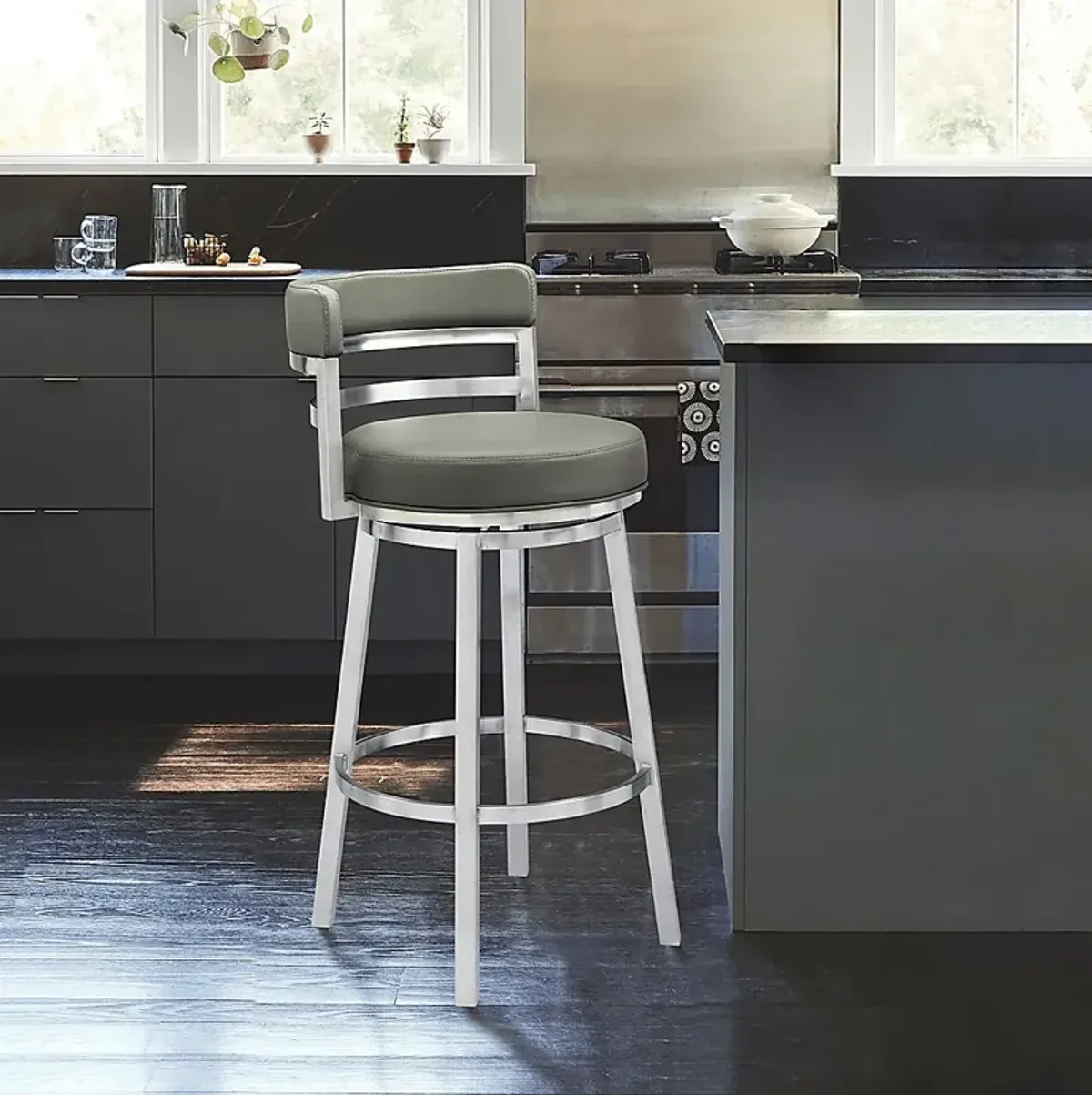 Haligue Gray Swivel Barstool