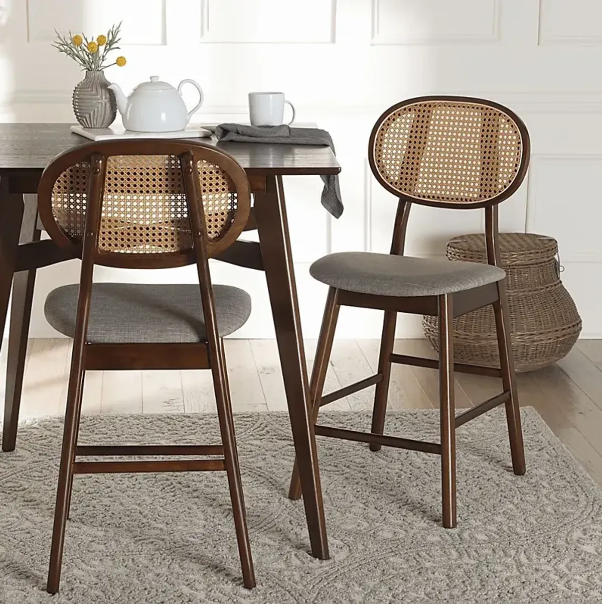 Alonesos Walnut Brown Counter Stool, Set of 2