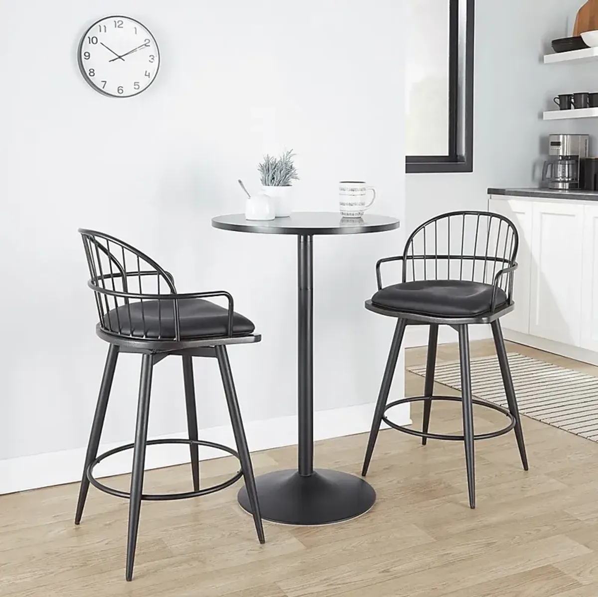 Charlias II Black Swivel Counter Height Stool, Set of 2