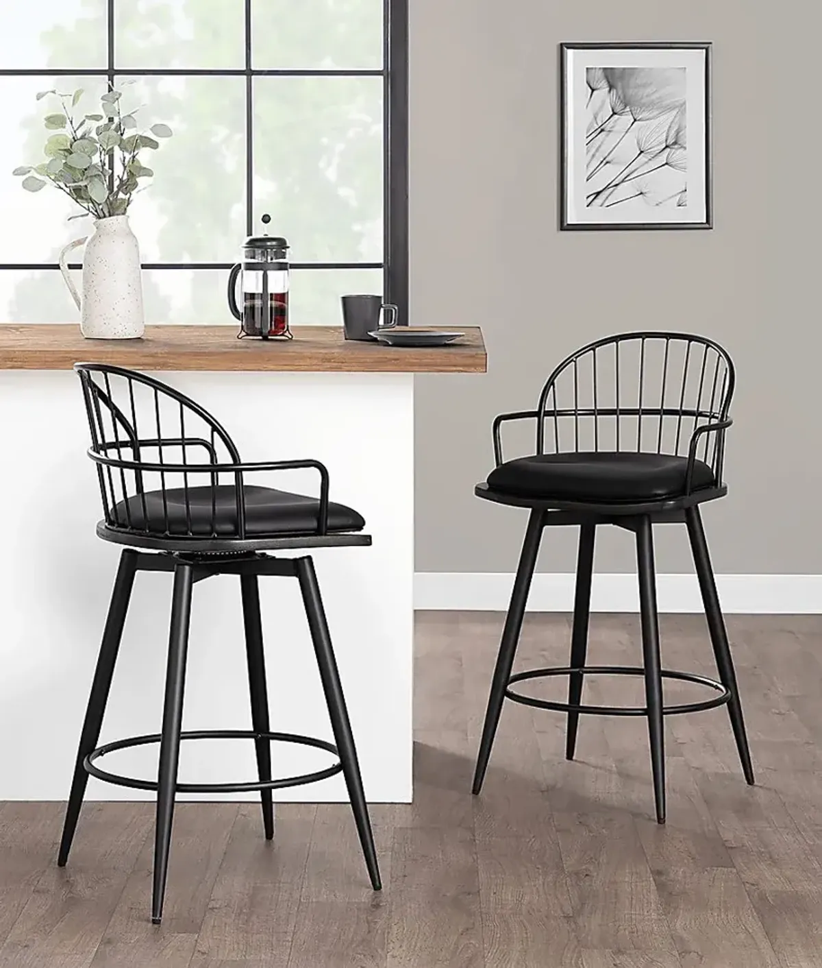 Charlias II Black Swivel Counter Height Stool, Set of 2