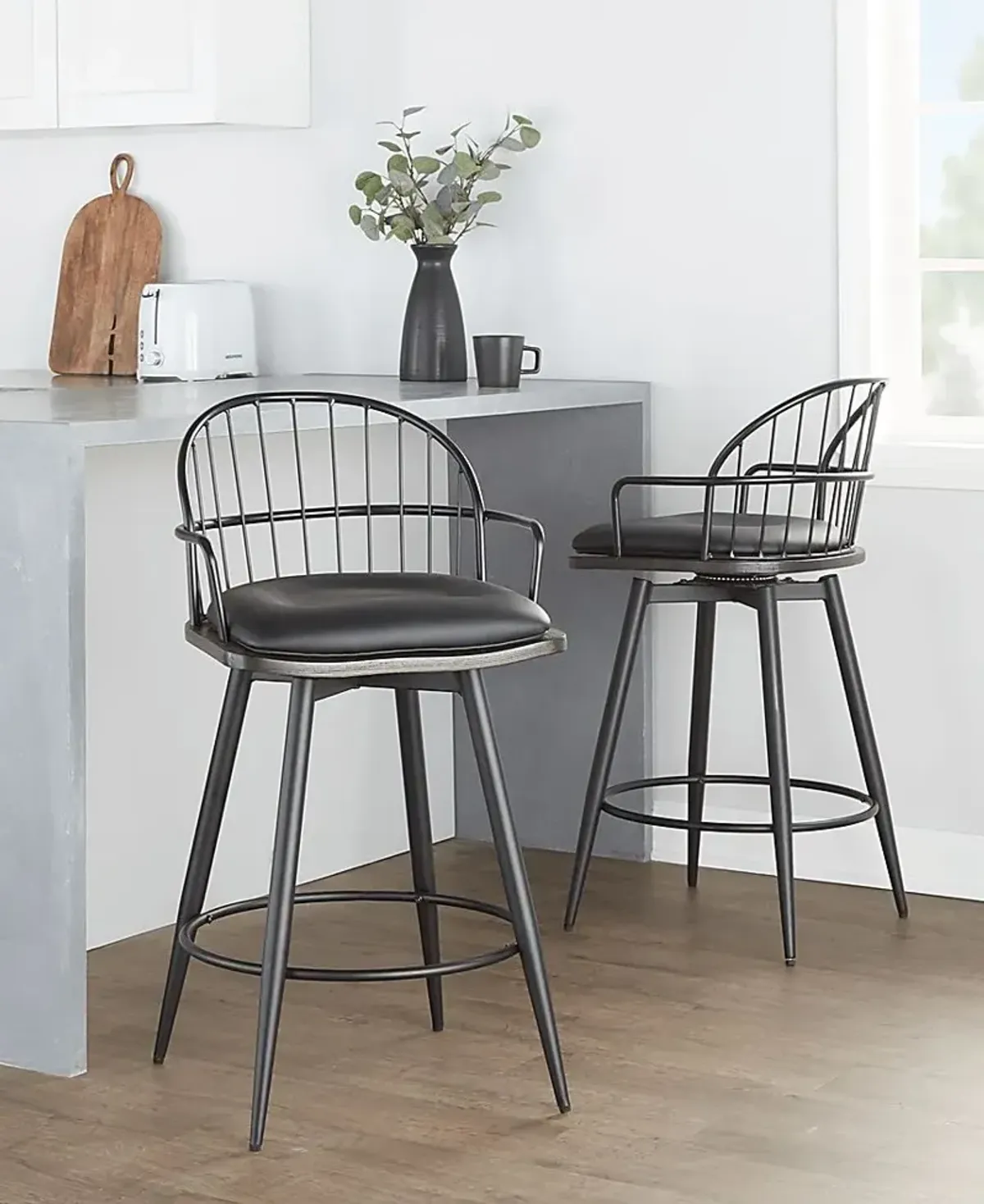 Charlias II Black Swivel Counter Height Stool, Set of 2