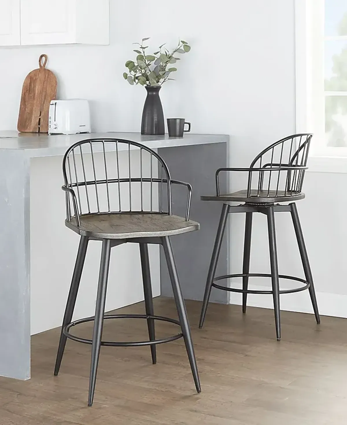 Charlias II Black Swivel Counter Height Stool, Set of 2