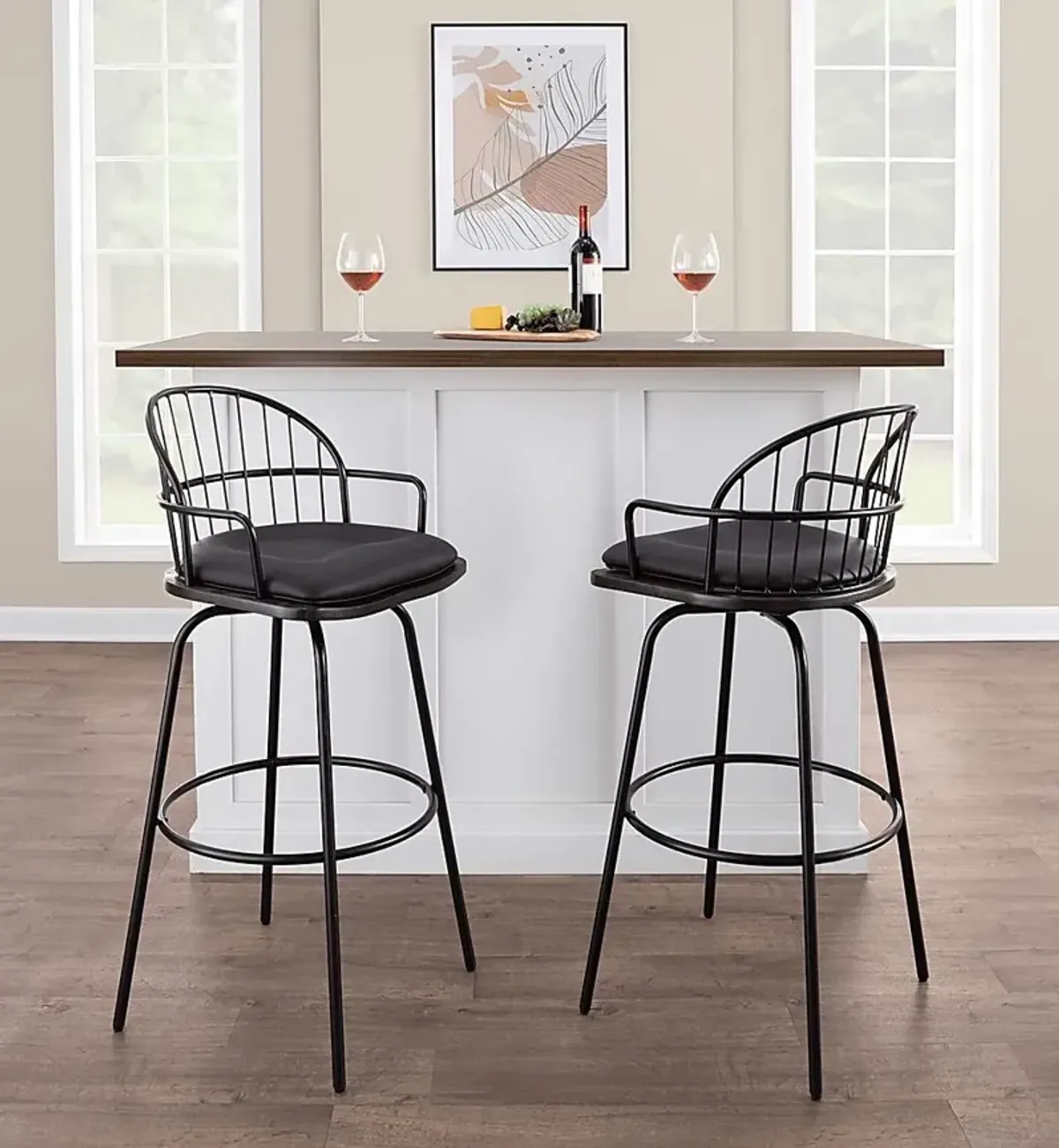 Charlias III Black Swivel Barstool, Set of 2