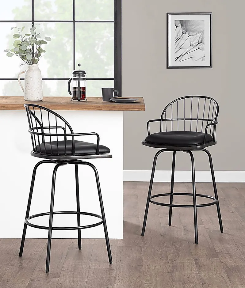 Charlias III Black Counter Height Stool, Set of 2