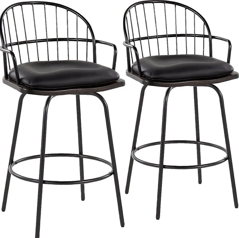 Charlias III Black Counter Height Stool, Set of 2