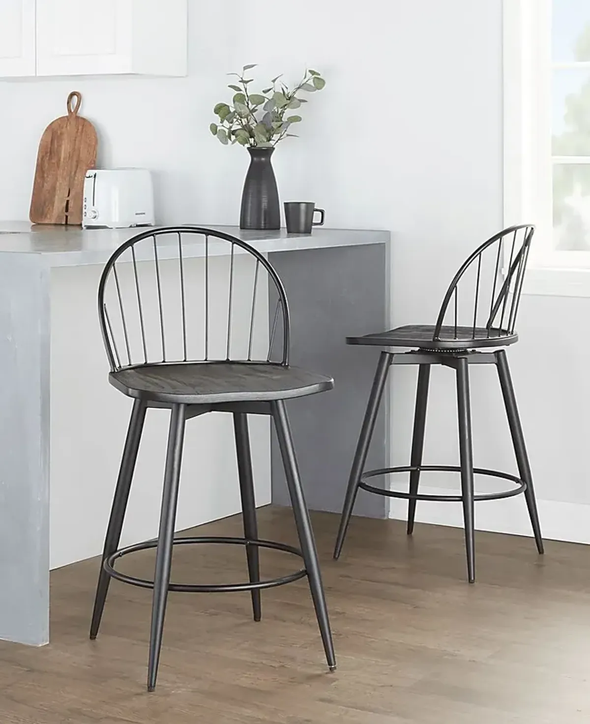 Charlias IV Black Swivel Counter Height Stool, Set of 2