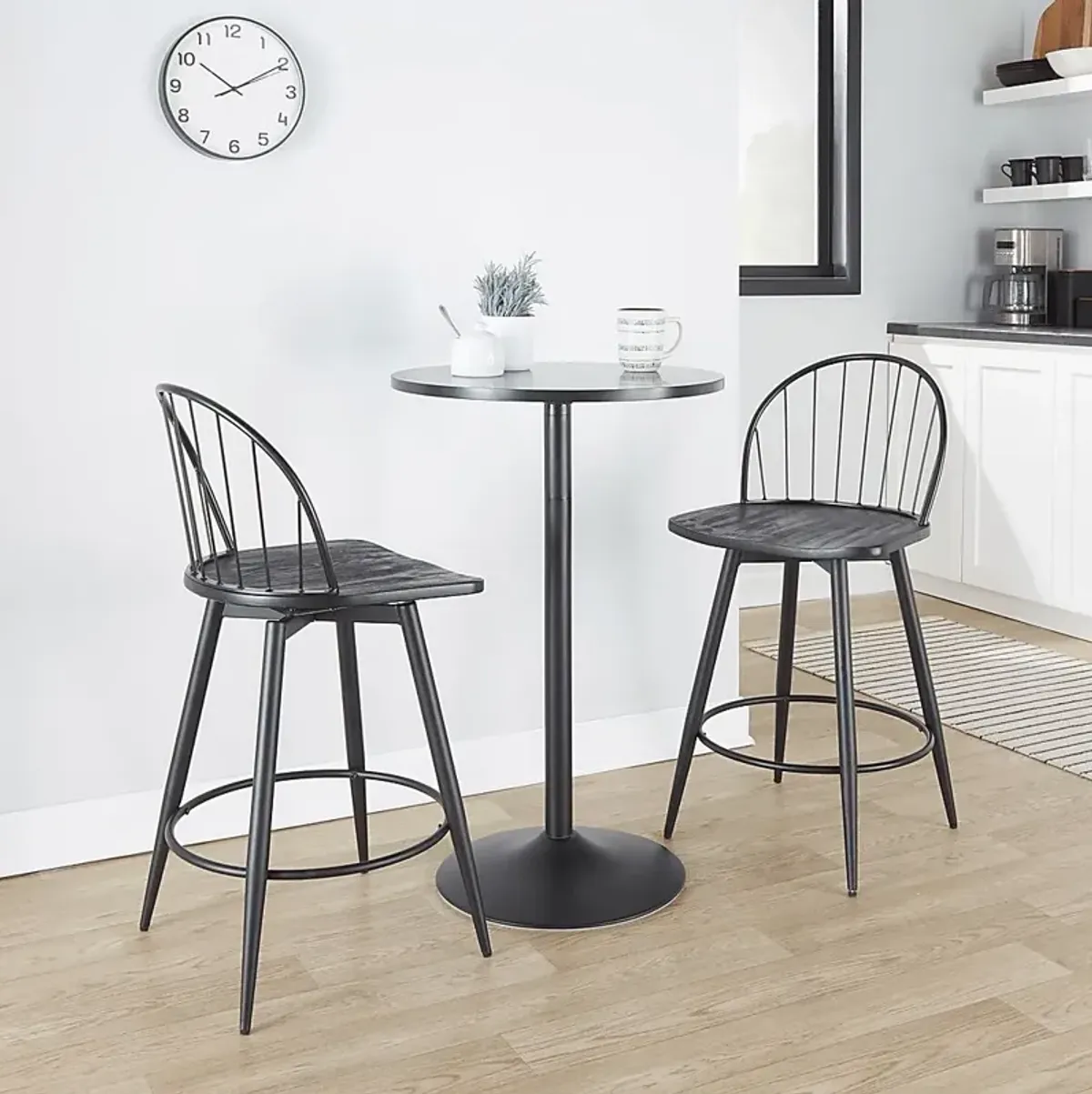 Charlias IV Black Swivel Counter Height Stool, Set of 2