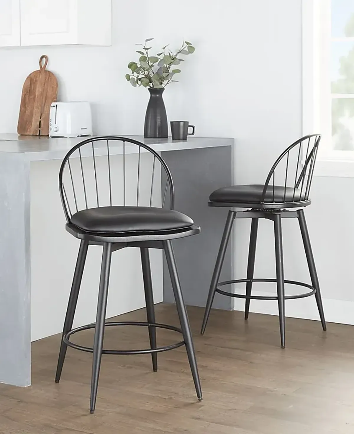 Charlias IV Black Swivel Counter Height Stool, Set of 2