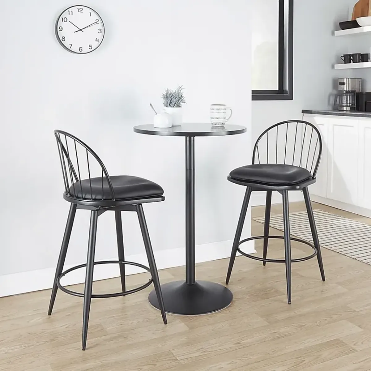 Charlias IV Black Swivel Counter Height Stool, Set of 2