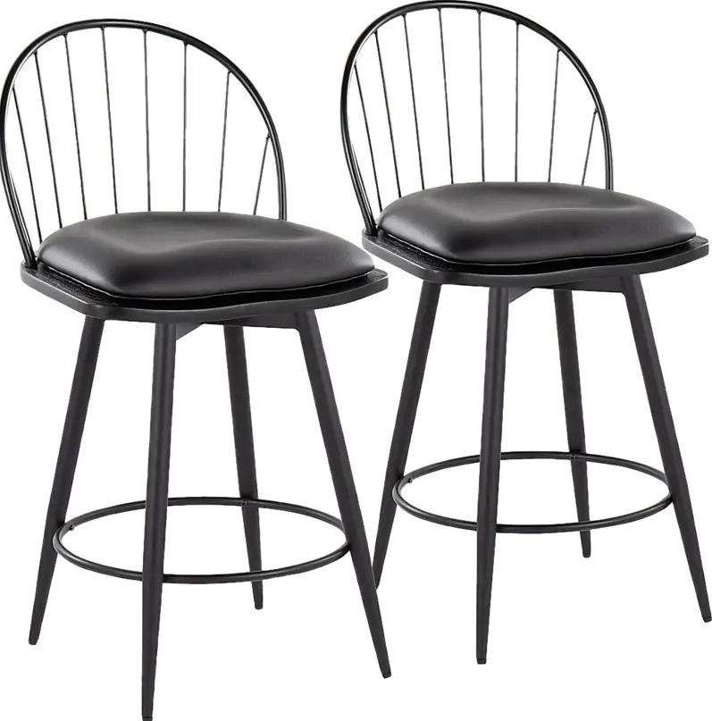 Charlias IV Black Swivel Counter Height Stool, Set of 2