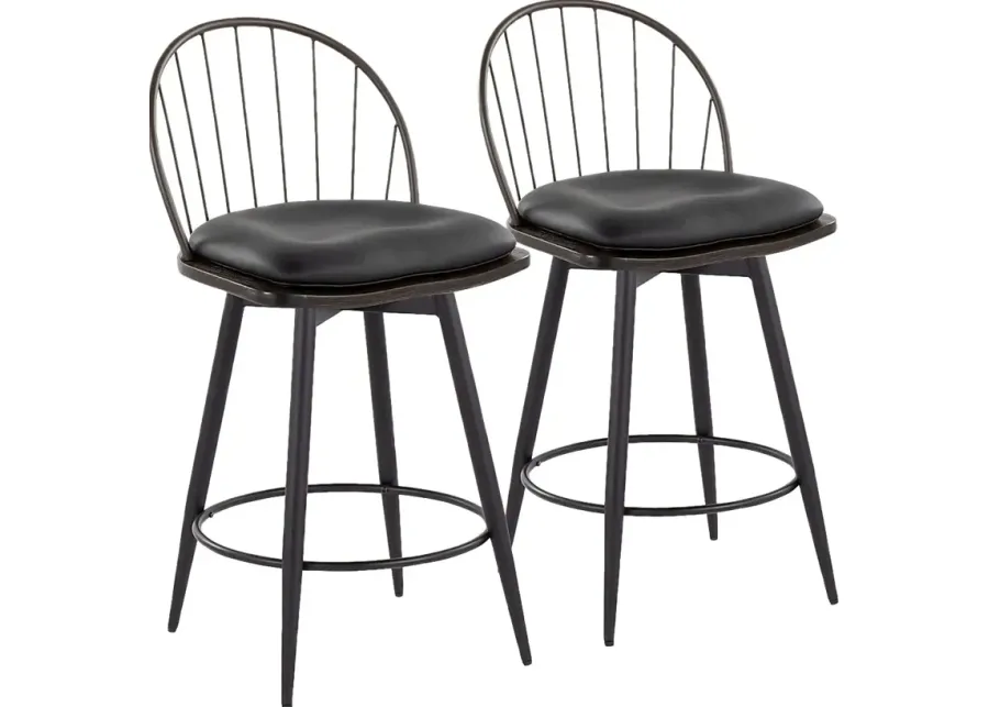 Charlias V Black Swivel Counter Height Stool, Set of 2