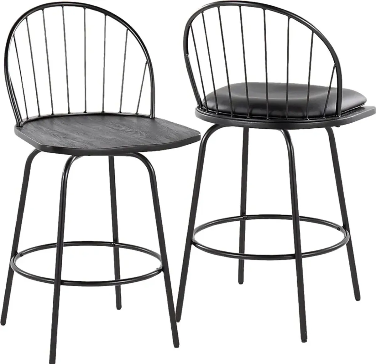Charlias VI Black Swivel Counter Height Stool, Set of 2