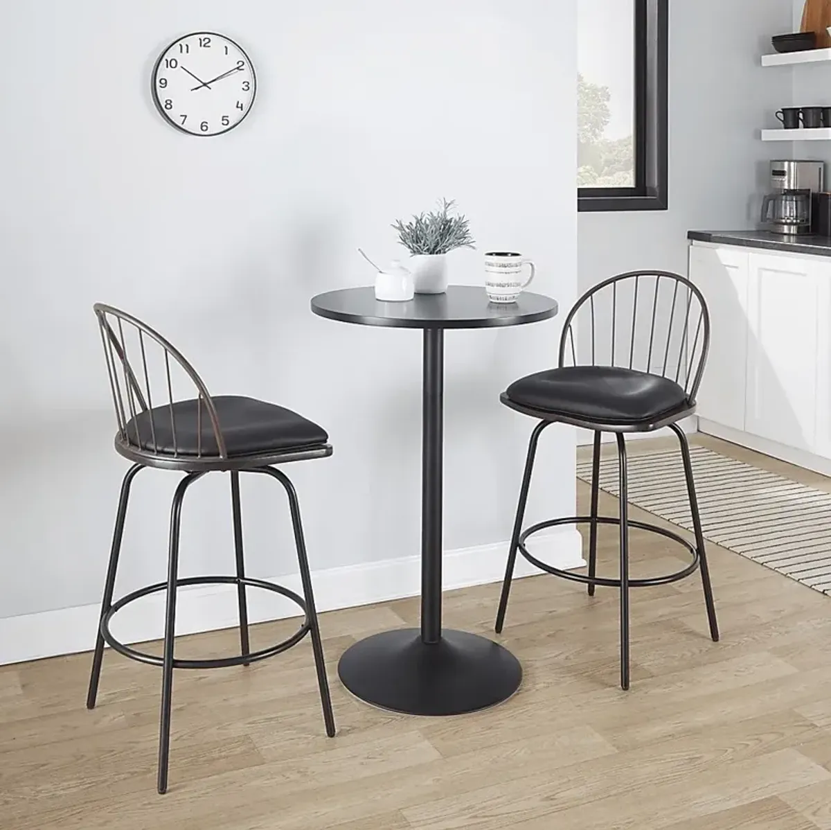 Charlias VII Black Swivel Counter Height Stool, Set of 2