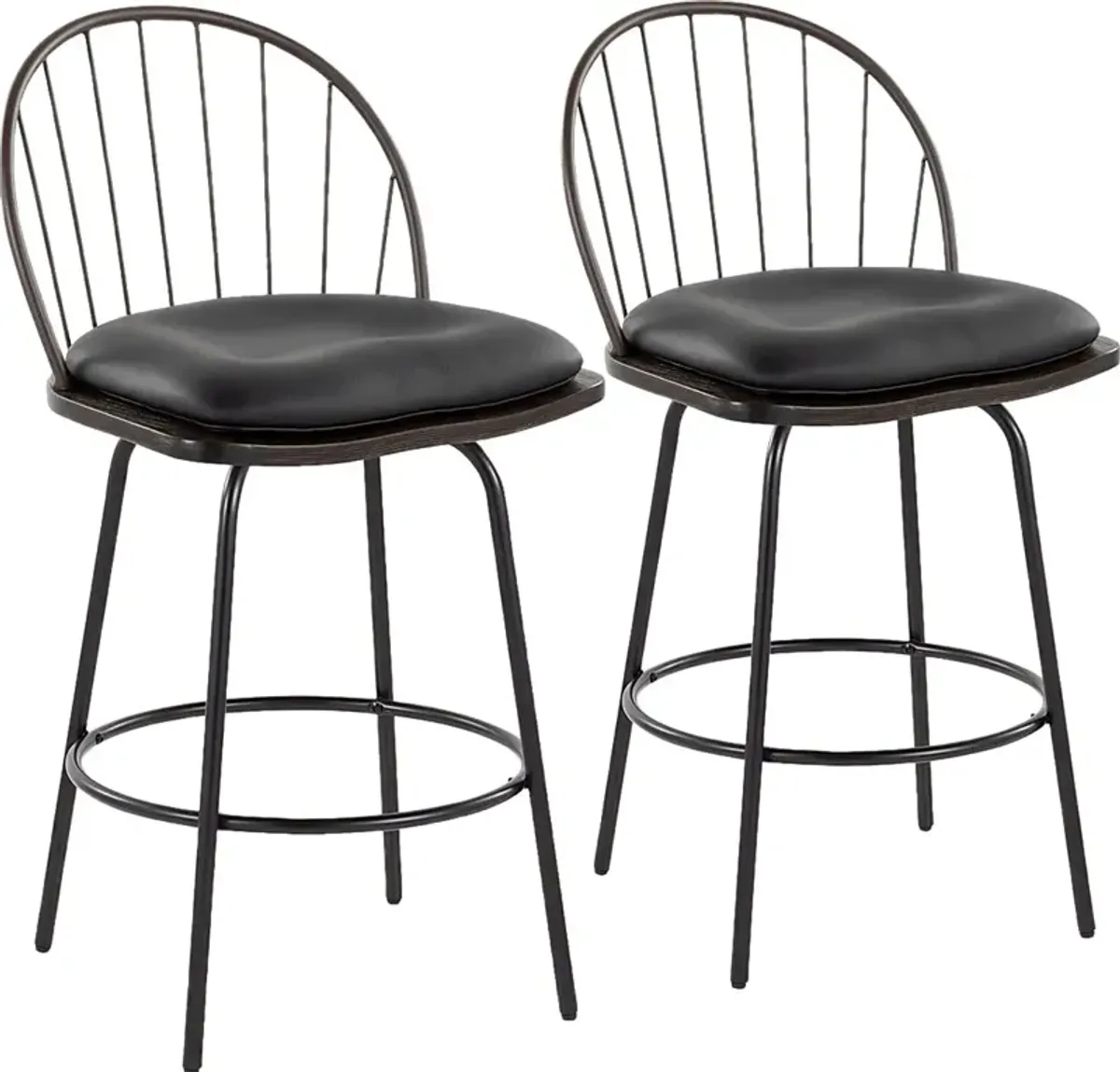 Charlias VII Black Swivel Counter Height Stool, Set of 2