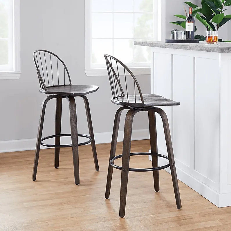 Charlias VIII Black Swivel Barstool, Set of 2