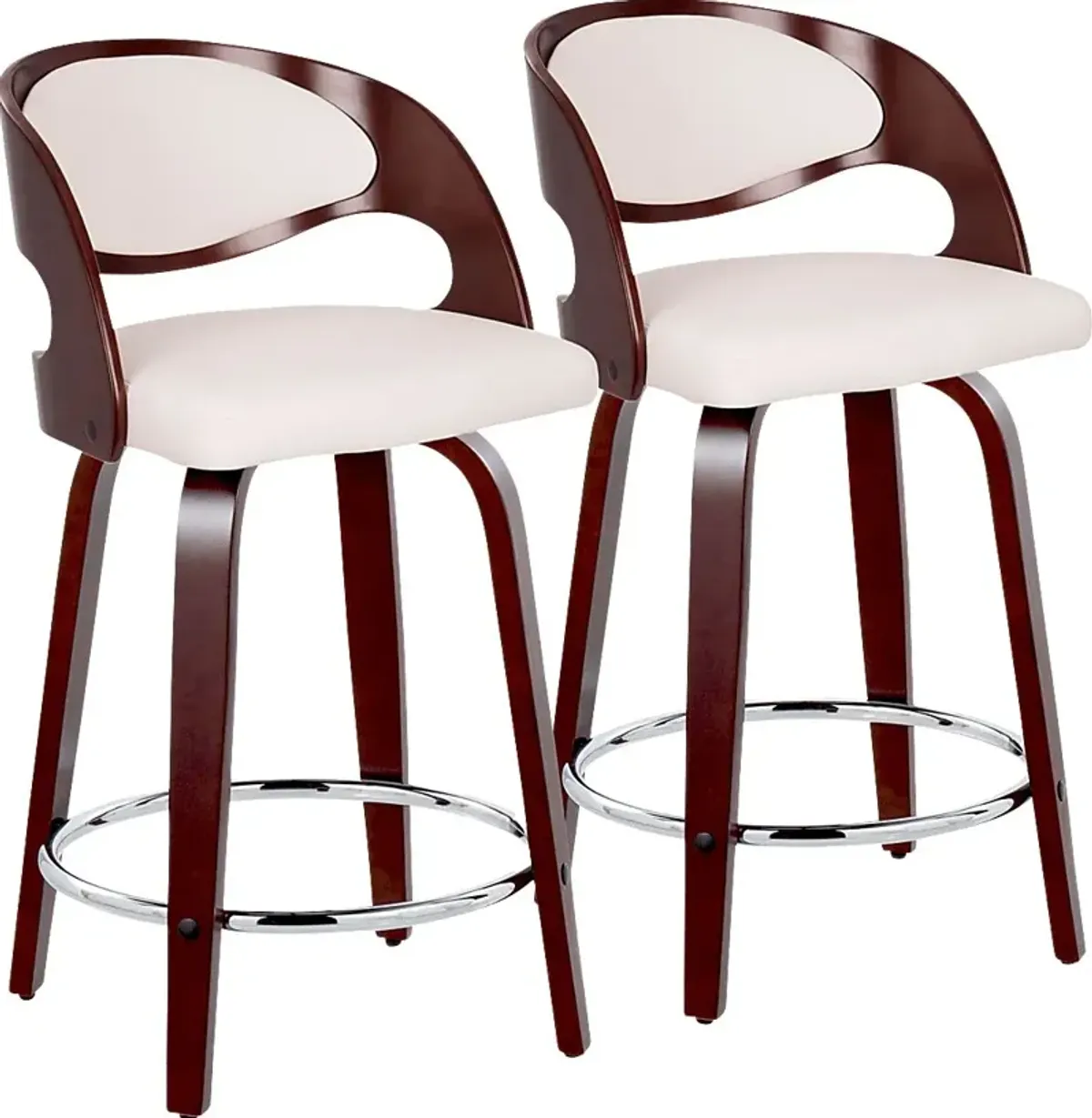 Tescord II White Swivel Counter Height Stool, Set of 2